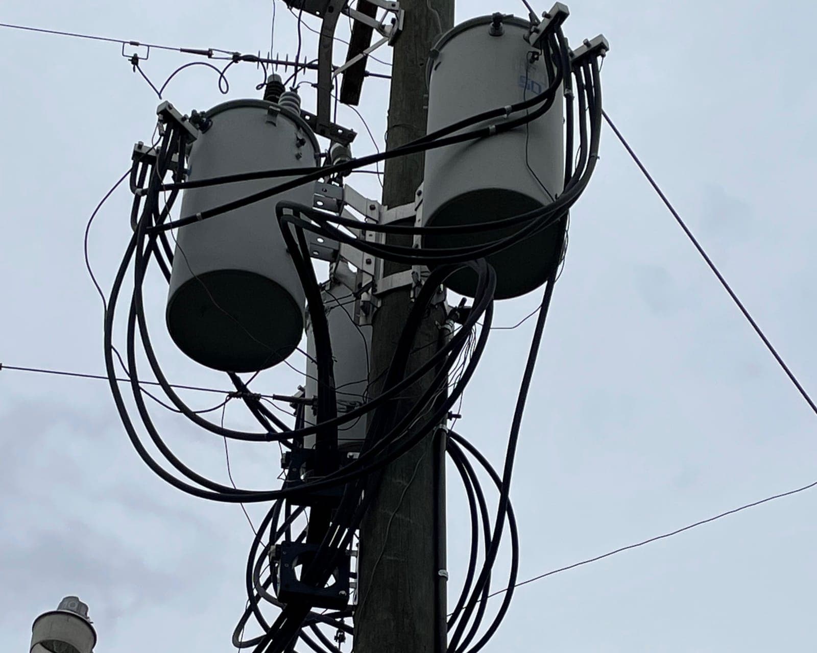 Transformer bank on a utility pole